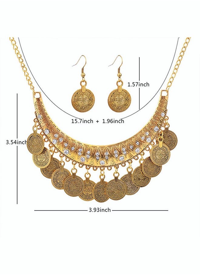 roaiss 2 Pieces of Gold Vintage Jewelry Antique Gold Coin Collar Chain Ethnic Romance Tassels Necklace Earrings Set  - Image 4