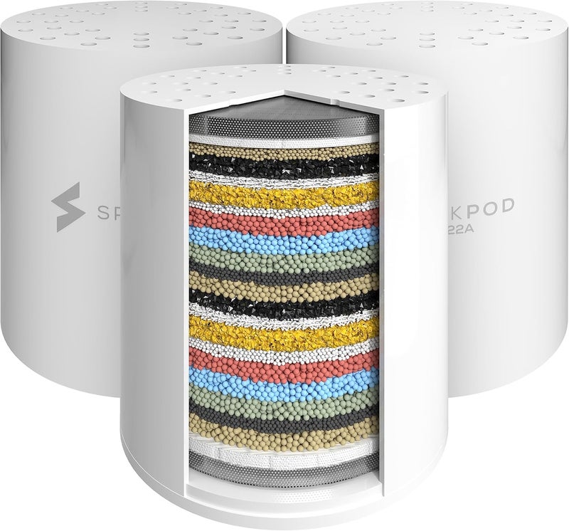 SparkPod High Output Shower Filter Cartridge- Suitable for People with Sensitive and Dry Skin and Scalp, Filters Chlorine and Impurities | 1-min install (Standard, 3 pc) - Image 1