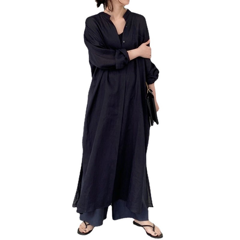 2024 Summer Linen Shirt Dress Womens Loose Fit Yellowish Brown  - Image 5