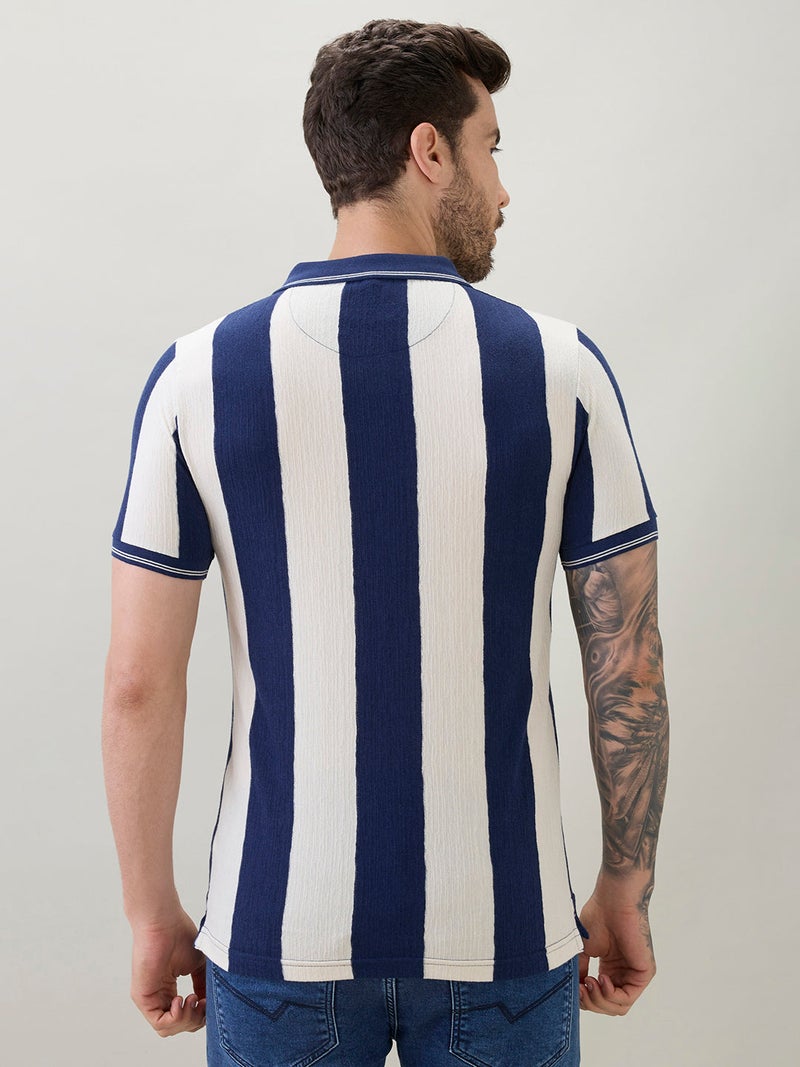 STATUS QUO Vertical Stripe Regular Fit Polo T-shirt - Image 3