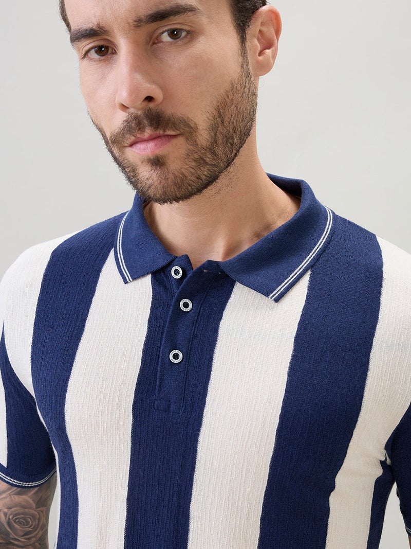 STATUS QUO Vertical Stripe Regular Fit Polo T-shirt - Image 4