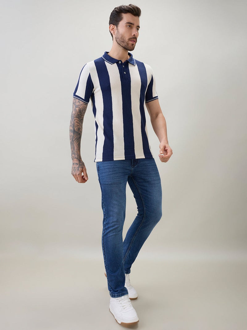 STATUS QUO Vertical Stripe Regular Fit Polo T-shirt - Image 5