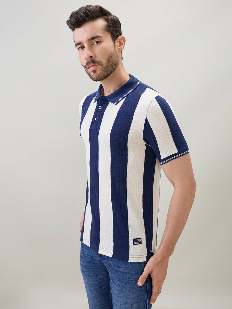 STATUS QUO Vertical Stripe Regular Fit Polo T-shirt - Image 2