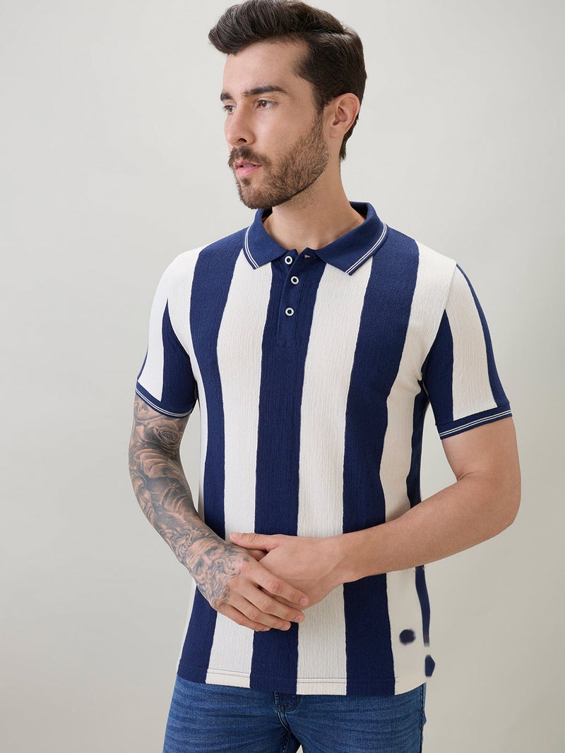 STATUS QUO Vertical Stripe Regular Fit Polo T-shirt - Image 1