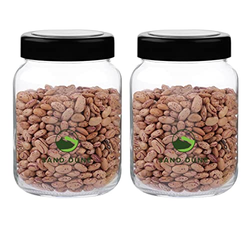 SAND DUNE Set of 2, 750ml Each Storage Glass Jar Black Plastic Cap, Transparent | BPA Free | Storage Jar Containers for Kitchen Pantry for Cookies, Dry Fruits, Masala, Spices, cereal, and flour - Image 1