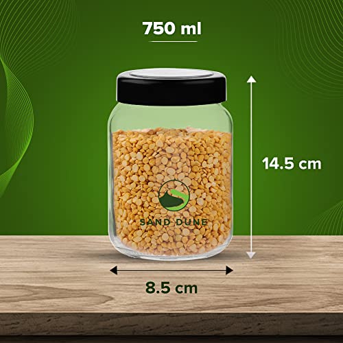 SAND DUNE Set of 2, 750ml Each Storage Glass Jar Black Plastic Cap, Transparent | BPA Free | Storage Jar Containers for Kitchen Pantry for Cookies, Dry Fruits, Masala, Spices, cereal, and flour - Image 4