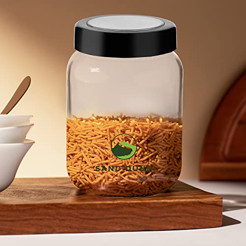 SAND DUNE Set of 2, 750ml Each Storage Glass Jar Black Plastic Cap, Transparent | BPA Free | Storage Jar Containers for Kitchen Pantry for Cookies, Dry Fruits, Masala, Spices, cereal, and flour - Image 2