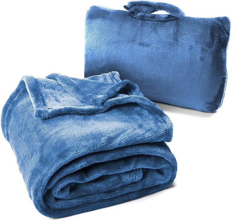 Cabeau Fold ‘n Go Travel and Throw Blanket Plus Compact Case Portable for Home Doubles as Lumbar Pillow Neck Support French Microfiber Comfort Royal Blue, BLFG2085 - Image 1