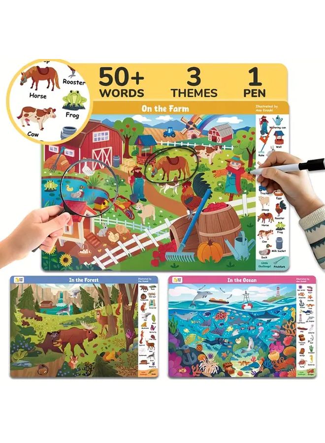 Farmer Forest Ocean Interactive Find Hidden Objects Cards For Kids With Erasable Markers 50 Themes - Image 1