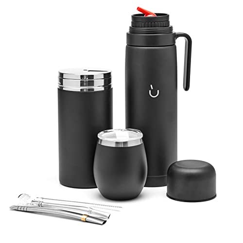 BALIBETOV Complete Yerba Mate Set - Modern Mate Gourd, Thermal Flask, Yerba Container, Bombilla and Cleaning Brush Included - All Premium Quality 304 18/8 Stainless Steel (BLACK) - Image 3