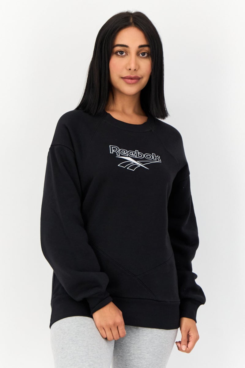 Reebok Women Sportswear Fit Embroidered Logo Long Sleeves Outdoor Sweatshirt, Black  - Image 1