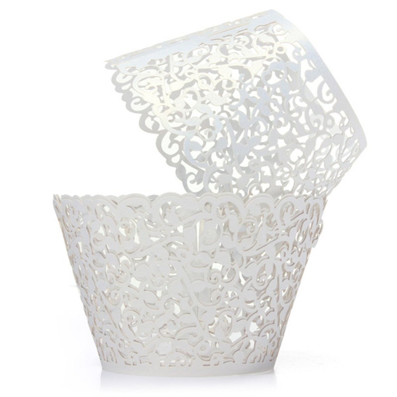 YOZATIA YOZATIA 60PCS Vine White Cupcake Wrapper Lace Cupcake Wraps Liner for Wedding Party Cake Decoartion White