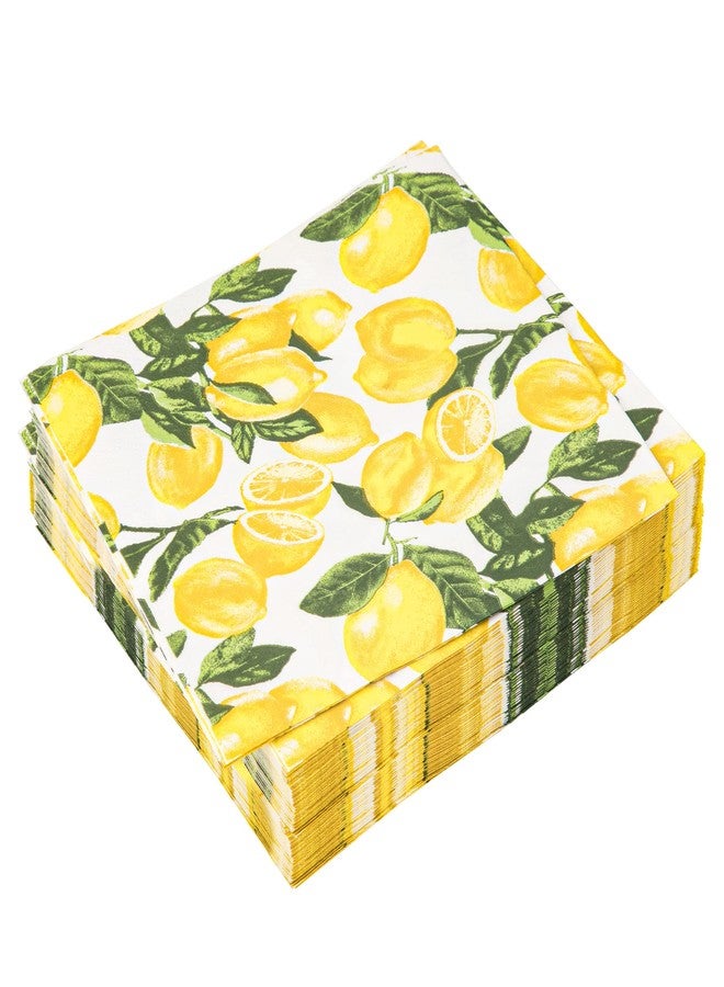 peony man 50 Count Lemon Paper Napkins Summer Luncheon Decorative Napkin 3-Ply Yellow Citrus Disposable Napkins Lemon Printed Square Beverage Dinner Napkin for Summer Party Supplies Table Decor, 6.5 x 6.5 Inch - Image 1