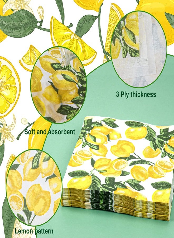 peony man 50 Count Lemon Paper Napkins Summer Luncheon Decorative Napkin 3-Ply Yellow Citrus Disposable Napkins Lemon Printed Square Beverage Dinner Napkin for Summer Party Supplies Table Decor, 6.5 x 6.5 Inch - Image 4
