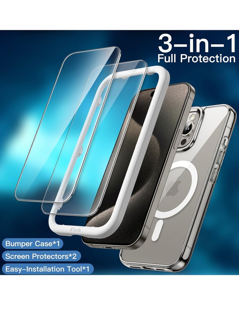 ELTRAZONE iPhone 15 Pro Max 3-in-1 Magnetic Case – Natural Titanium, 6.7-Inch, with 2 Tempered Glass Screen Protectors, MagSafe-Compatible, Shockproof Bumper - Image 3