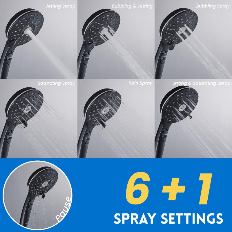 Ryamen Dual Shower Head Combo, 8'' High Pressure Rain Shower Head with Handheld Spray, 6 Settings Handheld Showerhead, 15" Height Adjustable Slide Bar, Angle Adjustable, Matte Black - Image 3