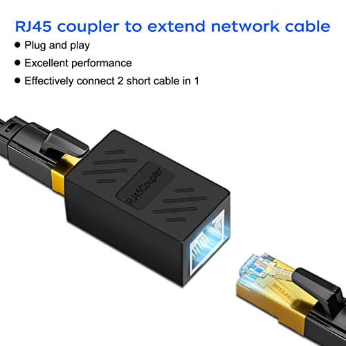 QINGLER RJ45 Cat6 Coupler Ethernet Extender Connector, 10 Pack in line Coupler Cat7 Cat6 Cat5e Cat5 Ethernet Cable Extender Female to Female Black - Image 2