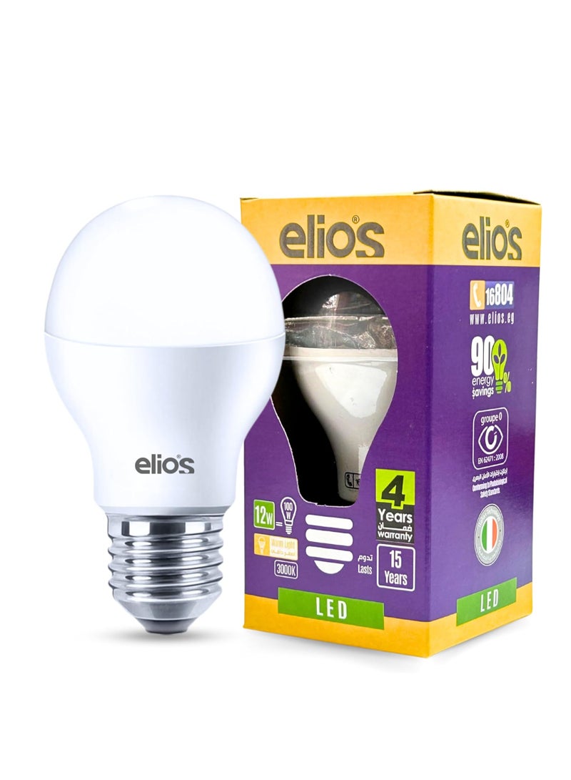 إليوس مصباح LED 12 وات، ضوء النهار الأصفر 6500 كلفن، قاعدة E27 قياسية، سطوع عالي 1200 لومن، موفر للطاقة، مناسب لغرف المعيشة والمكاتب والإضاءة المنزلية العامة، عمر طويل، مثالي للديكور المنزلي والإضاءة المستمرة  - Image 1