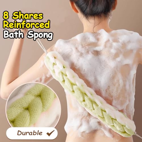 AARAINBOW 2 Packs Upgraded Long Stretch Back Sponge with Rope Handles Back Scrubber Bath Shower Mesh Sponge Exfoliating Body Scrub Stretch Braided Loofah for Men Women Shower Rope (Gray+Green) - Image 2