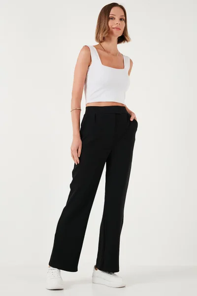 Lela Regular Fit High Waist Wide Leg Trousers Women's Trousers 5861279