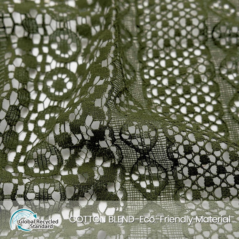 WAZZIO Olive Green Sheer Curtains 84 Inches Long 2 Panel - Light Filtering Privacy Home Decor Window Curtains Panel,Rod Pocket Cotton Blend Tassel Trim Crochet Lace Drapes for Living Room,Bedroom - Image 5