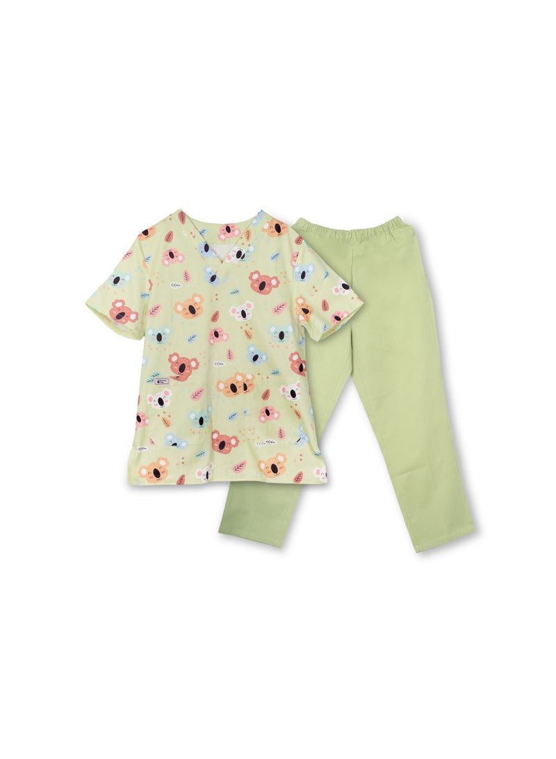Nanny Tag Women's Printed Scrub Suit | Premium 2-Piece Medical Uniform Set | V-Neck Nurse Scrubs with Utility Pockets | Breathable 100% Cotton Hospital Workwear for Doctors, Nurses - Image 1