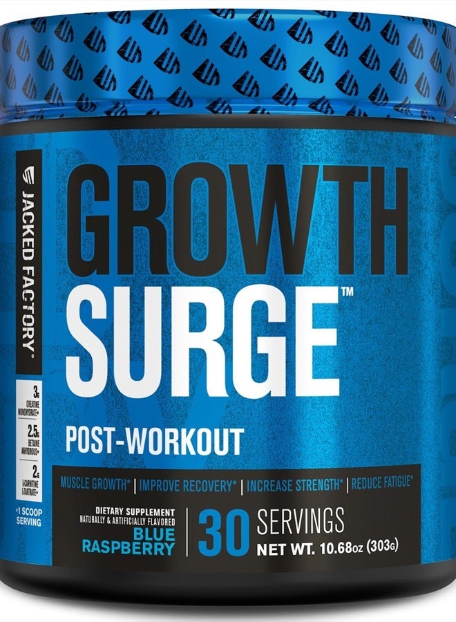 Jacked Factory Growth Surge Creatine Post Workout w/L-Carnitine - Daily Muscle Builder & Recovery Supplement with Creatine Monohydrate, Betaine, L-Carnitine L-Tartrate - 30 Servings, Blue Raspberry  - Image 1