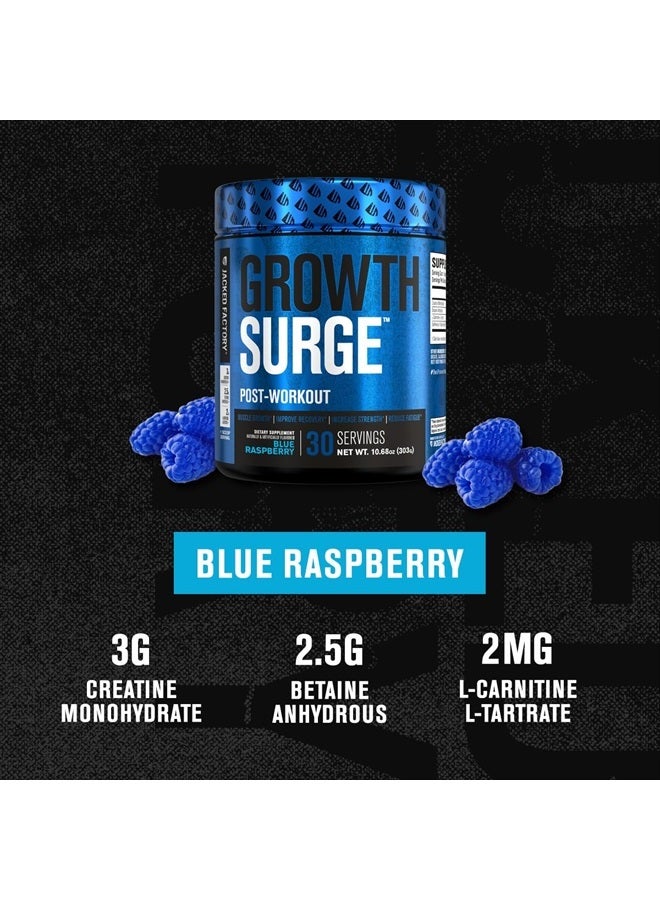 Jacked Factory Growth Surge Creatine Post Workout w/L-Carnitine - Daily Muscle Builder & Recovery Supplement with Creatine Monohydrate, Betaine, L-Carnitine L-Tartrate - 30 Servings, Blue Raspberry  - Image 2