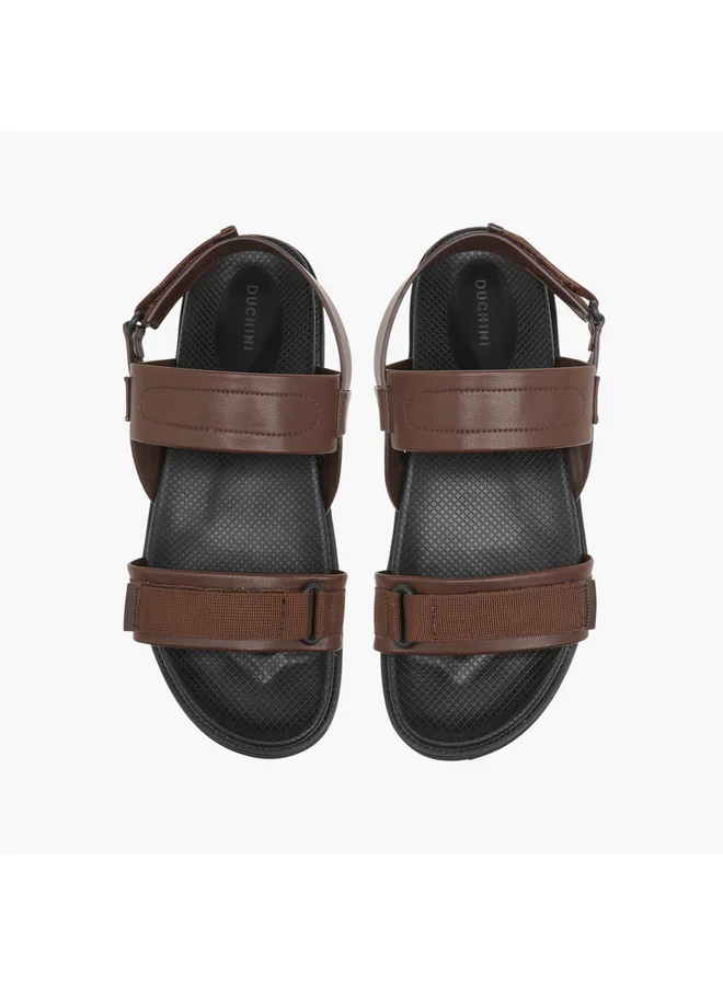 DUCHINI Men's Strap Detail Comfort Sandals with Hook and Loop Closure