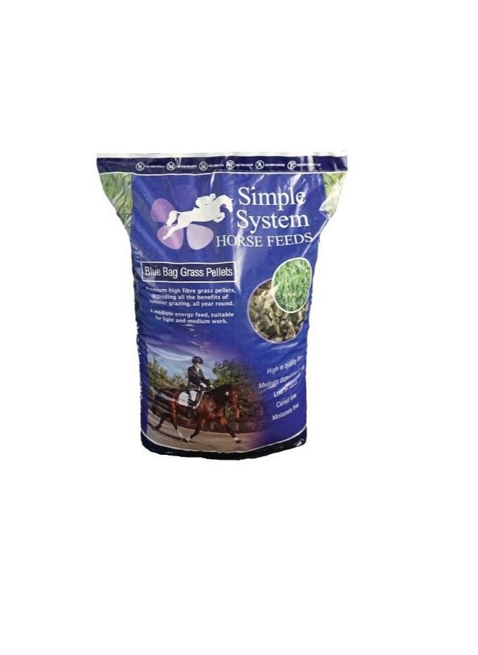 Simple System - Premium 6mm high fiber Blue Bag Grass Pellets Horse Feeding Food 20KG - Image 1