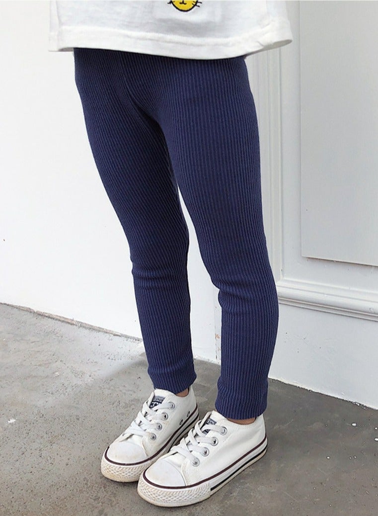 Loquat Girls Solid Color Legging Ribbed Knit Footless Tights Kid Basic Stocking  Dress Bottom Top Pants Navy Blue  - Image 2