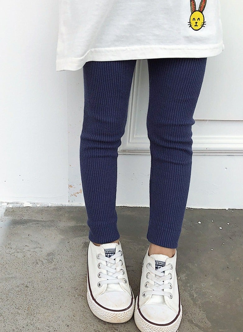 Loquat Girls Solid Color Legging Ribbed Knit Footless Tights Kid Basic Stocking  Dress Bottom Top Pants Navy Blue  - Image 1