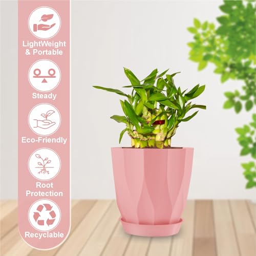 JD FRESH 5 Pack Plastic ARO Flower Pots with Drainage & Bottom Tray/Lightweight, UV & Weather Resistant/6 Inch Planters for Indoor/Outdoor/Home/Balcony/Terrace/Garden Plant Pots (Baby Pink) - Image 4
