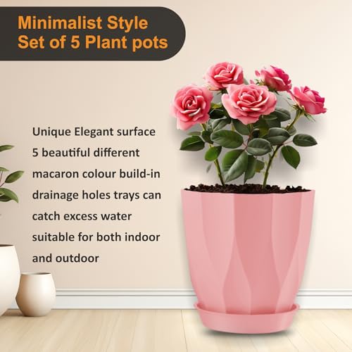 JD FRESH 5 Pack Plastic ARO Flower Pots with Drainage & Bottom Tray/Lightweight, UV & Weather Resistant/6 Inch Planters for Indoor/Outdoor/Home/Balcony/Terrace/Garden Plant Pots (Baby Pink) - Image 3