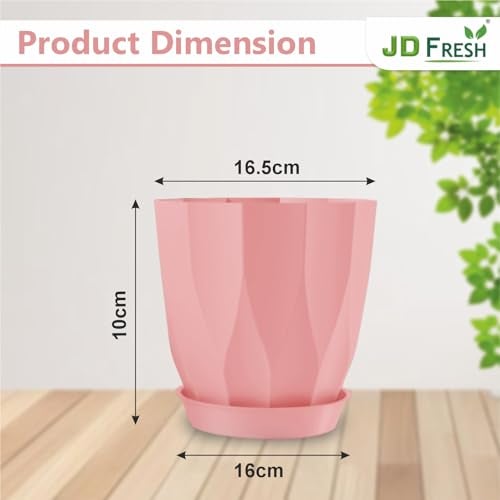 JD FRESH 5 Pack Plastic ARO Flower Pots with Drainage & Bottom Tray/Lightweight, UV & Weather Resistant/6 Inch Planters for Indoor/Outdoor/Home/Balcony/Terrace/Garden Plant Pots (Baby Pink) - Image 2