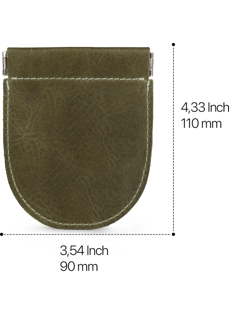 Londo - Genuine Leather Retro Design Spring Mechanism Pouch Keychain Khaki - Image 1