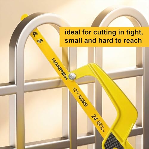 Hanpex Mini Hacksaw for Tight Spaces 12 BiMetal HSS Blade Hand Hacksaw Lightweight Aluminum Frame Cuts Metal Wood PVC Copper Iron Pipe Compact Precision Saw for Plumbers Electricians DIY - Image 3