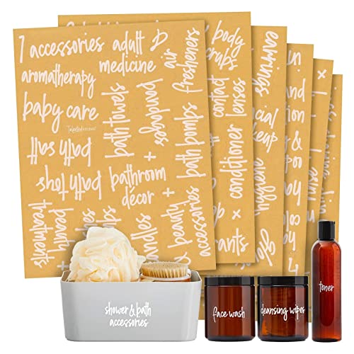 Talented Kitchen Bathroom Organization Labels White Script - 192-Pack Various Sizes - Clear Vinyl Water-Resistant Preprinted Lettering for Bathroom Storage & Essentials - Image 1