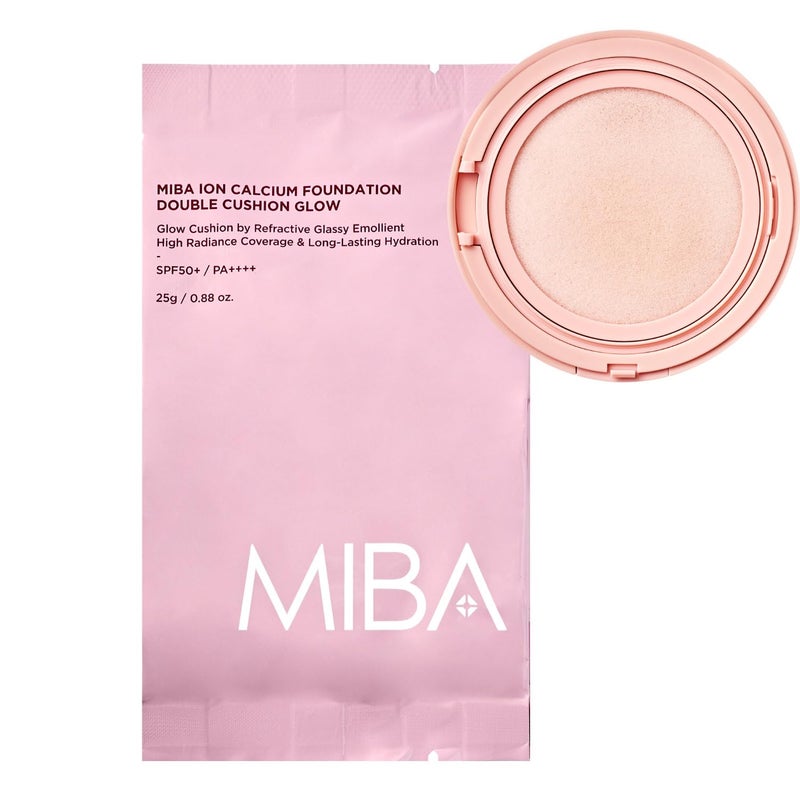 MIBA Ion Calcium Foundation Double Cushion Glow 25 g / 0.88 oz Big Cushion SEASON 3. Long Lasting Cover Effect. Moisture glow. Skin tightening relief. Smooth adhesion. (#21 Rosy Ivory Refill) - Image 1