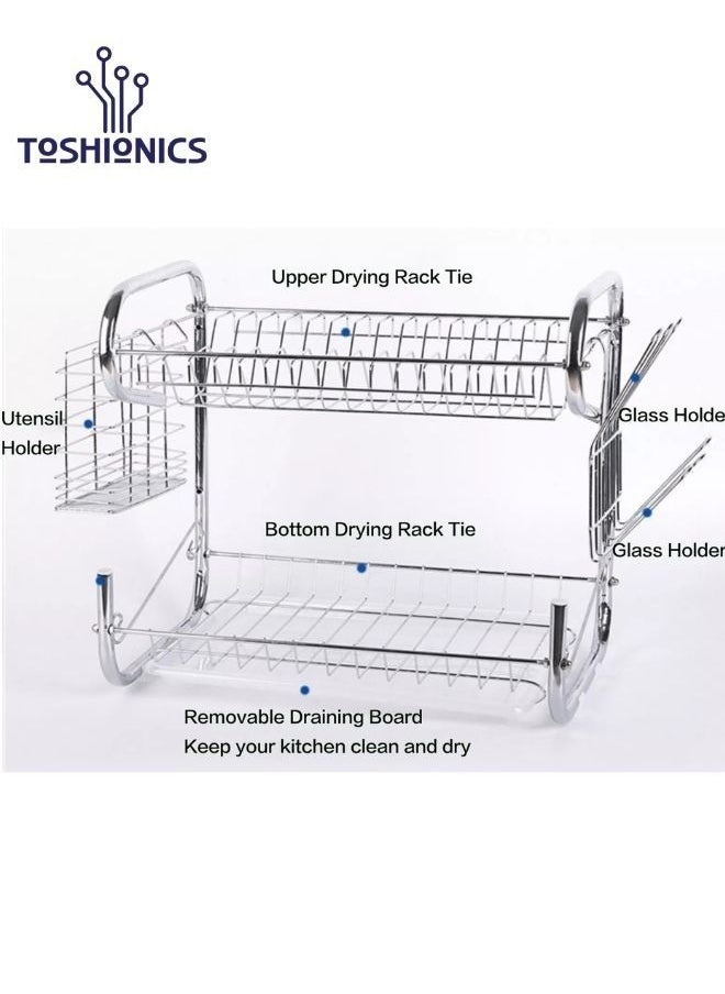 2 Tier Dish Drying Rack with Drain Utensil Holder and Glass Cup Cutlery Holder for Kitchen Counters Plated Chrome Dish Dryer Stainless Steel Storage - pzsku/Z0508C87DC96E527AAD06Z/45/_/1649830495/a8fc756a-7344-45d8-9fb2-84c0de4af455