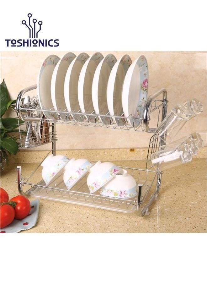 2 Tier Dish Drying Rack with Drain Utensil Holder and Glass Cup Cutlery Holder for Kitchen Counters Plated Chrome Dish Dryer Stainless Steel Storage - pzsku/Z0508C87DC96E527AAD06Z/45/_/1649830495/e2f5a372-d2ae-41c9-8b22-370e7741d7f4