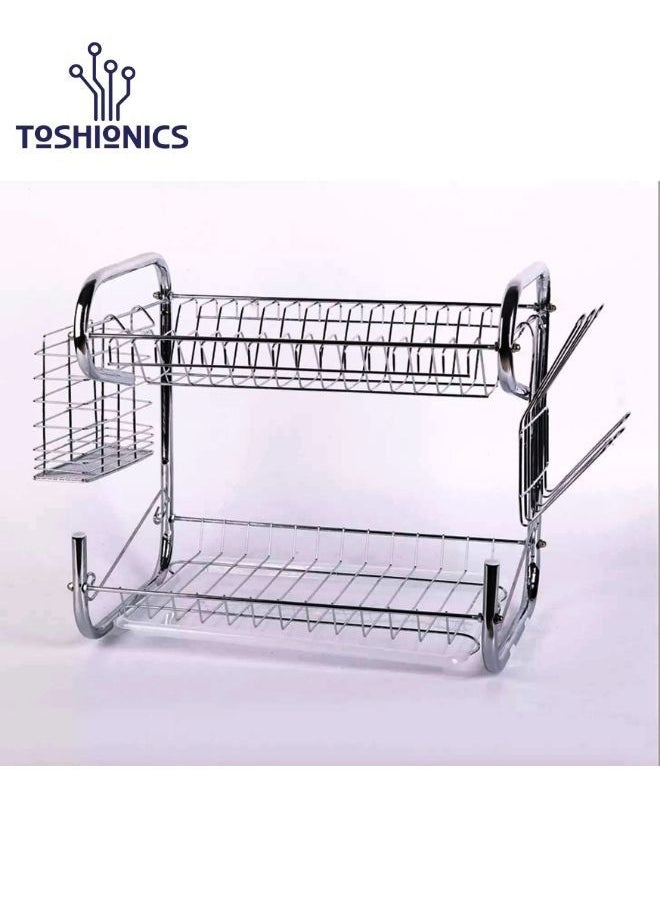 2 Tier Dish Drying Rack with Drain Utensil Holder and Glass Cup Cutlery Holder for Kitchen Counters Plated Chrome Dish Dryer Stainless Steel Storage - pzsku/Z0508C87DC96E527AAD06Z/45/_/1649830495/f246c6a9-066e-4253-927d-66371773fedb