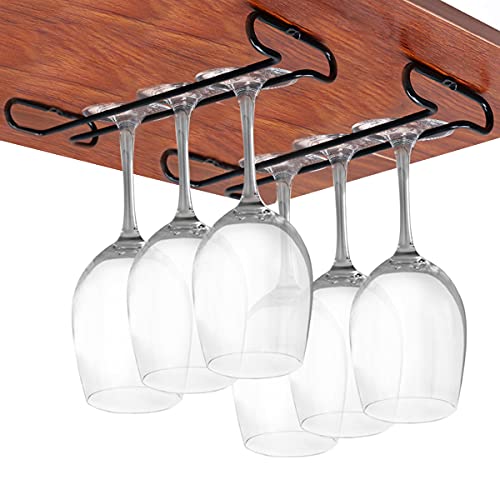 GeLive 10 Inch Set of 2 Under Cabinet Wine Glass Rack Stemware Holder Glass Storage Hanger Organizer for Kitchen and Bar (Black) - Image 1