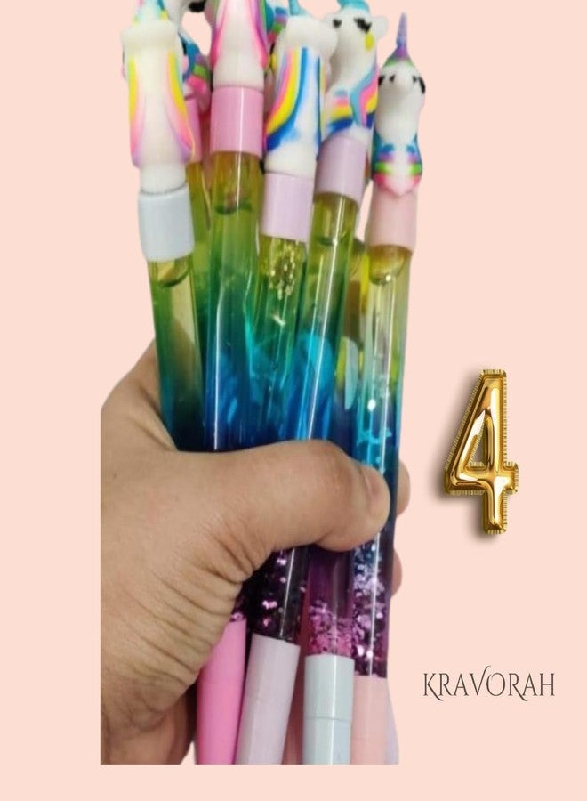 KRAVORAH قلم جل لامع على شكل وحيد القرن من KRAVORAH - قلم جل لامع مائي، قلم جل للبنات، قلم حبر أزرق، هدية تذكارية للطلاب والأطفال (مجموعة من 4 أقلام) - Image 5