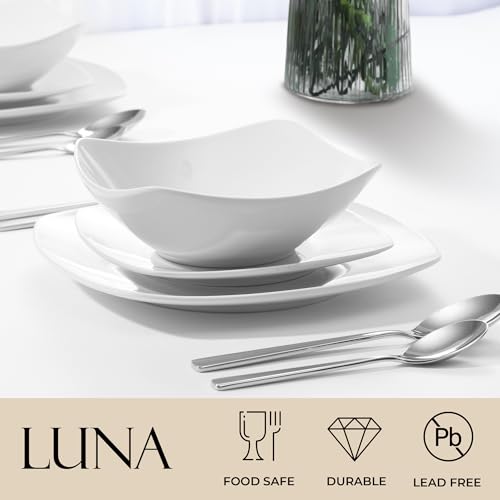 Zulay Kitchen Luna Plates and Bowls Sets, 16 Piece Modern Porcelain Dish Set for 4, Chip and Scratch Resistant Square Dinnerware Set, Microwave and Dishwasher Safe, Pearl White - Image 2