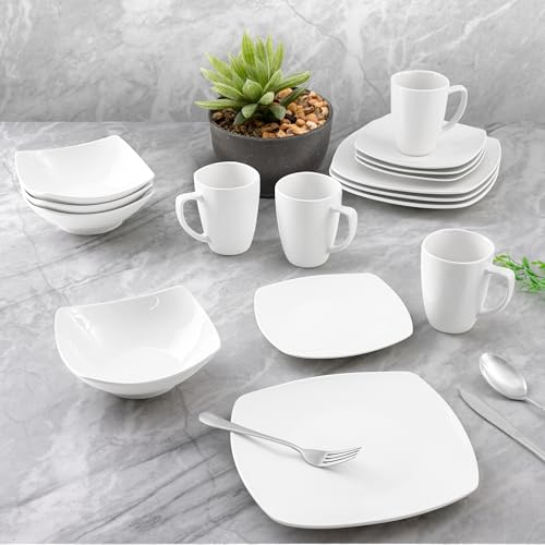 Zulay Kitchen Luna Plates and Bowls Sets, 16 Piece Modern Porcelain Dish Set for 4, Chip and Scratch Resistant Square Dinnerware Set, Microwave and Dishwasher Safe, Pearl White - Image 5