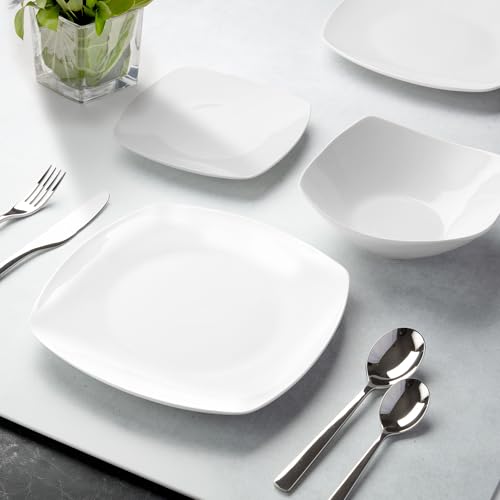 Zulay Kitchen Luna Plates and Bowls Sets, 16 Piece Modern Porcelain Dish Set for 4, Chip and Scratch Resistant Square Dinnerware Set, Microwave and Dishwasher Safe, Pearl White - Image 4