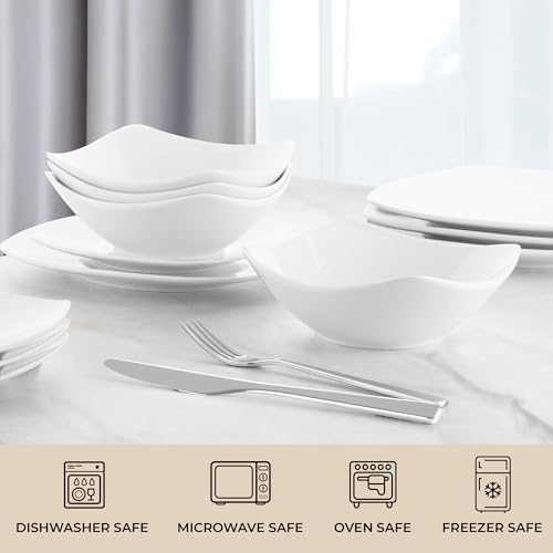 Zulay Kitchen Luna Plates and Bowls Sets, 16 Piece Modern Porcelain Dish Set for 4, Chip and Scratch Resistant Square Dinnerware Set, Microwave and Dishwasher Safe, Pearl White - Image 3