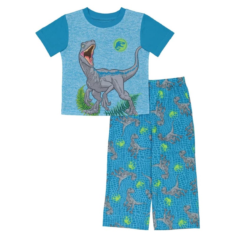 Jurassic World Boys' 2-Piece Loose-Fit Pajamas Set, DINO BLUE, 2T - Image 1