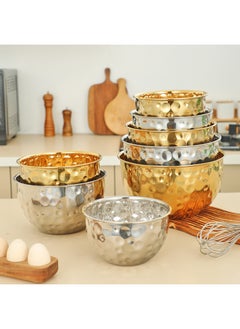 Generic Stainless Steel Hammer Point Salah Bowl Egg Pot Mixing Bowl Fruit Bowl Creative Personality Hotel Decoration Fruit Plate Bar-Specification:Stainless Steel Hammered Egg Beater-gold-Colour:16cm  - Image 2